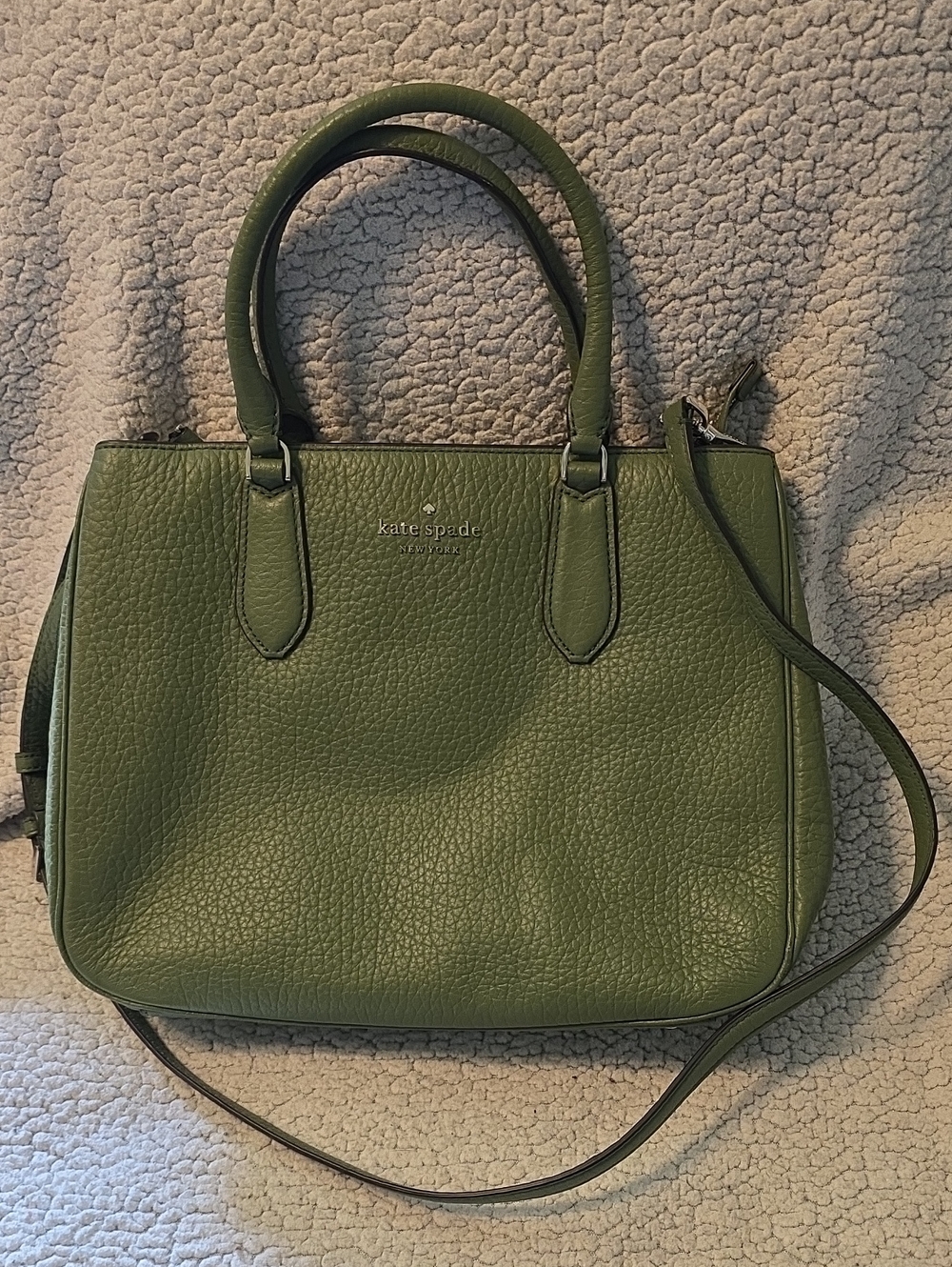 kate spade olive green pebble leather satchel